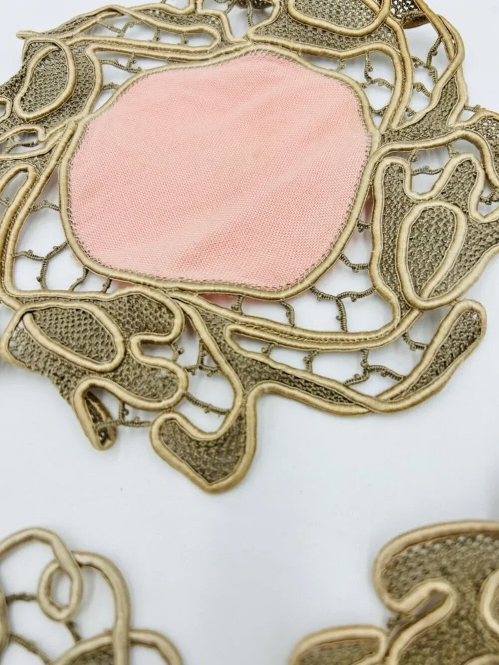 Vintage Lace Doilies Round Crochet Embroidered Beige Pink Coasters Set of 3
